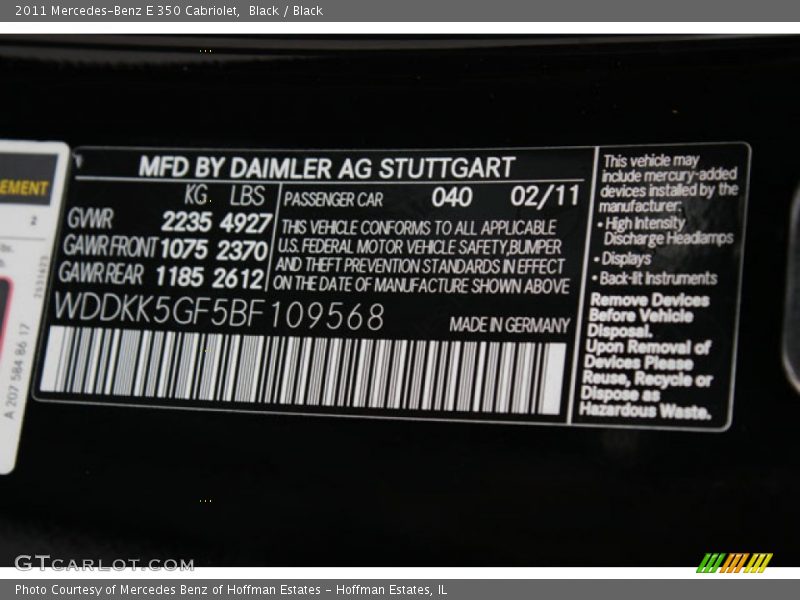 Black / Black 2011 Mercedes-Benz E 350 Cabriolet