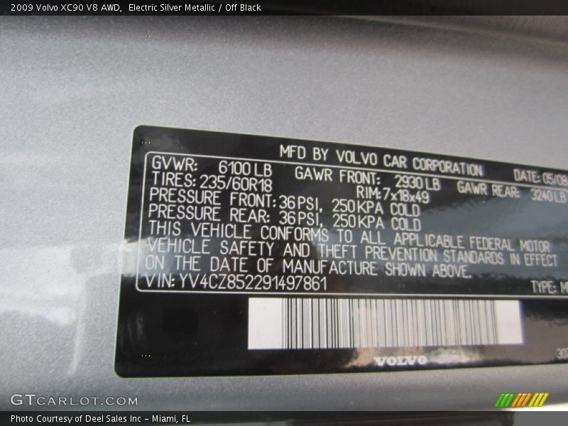 Electric Silver Metallic / Off Black 2009 Volvo XC90 V8 AWD
