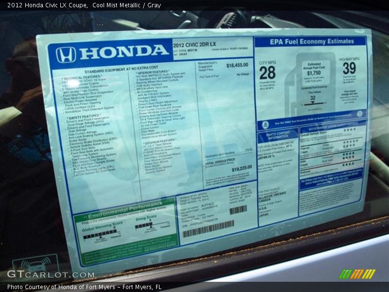 Cool Mist Metallic / Gray 2012 Honda Civic LX Coupe