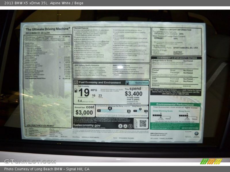 2013 X5 xDrive 35i Window Sticker