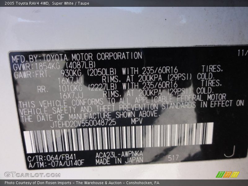 Super White / Taupe 2005 Toyota RAV4 4WD