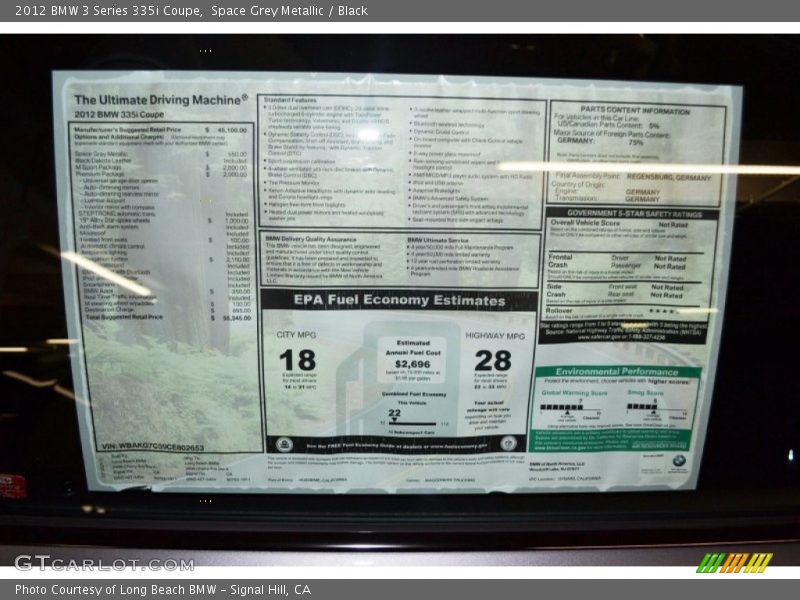 Space Grey Metallic / Black 2012 BMW 3 Series 335i Coupe