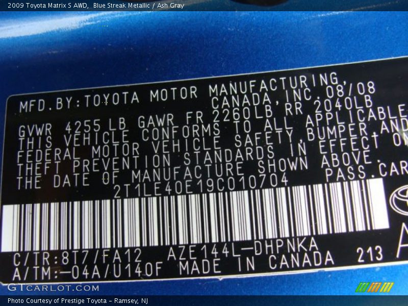 Blue Streak Metallic / Ash Gray 2009 Toyota Matrix S AWD