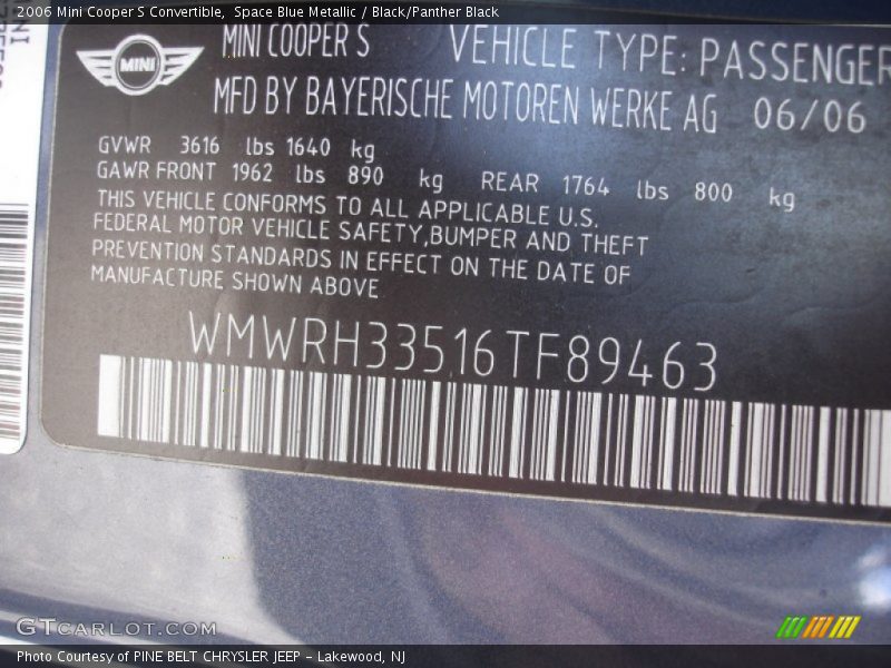 Space Blue Metallic / Black/Panther Black 2006 Mini Cooper S Convertible