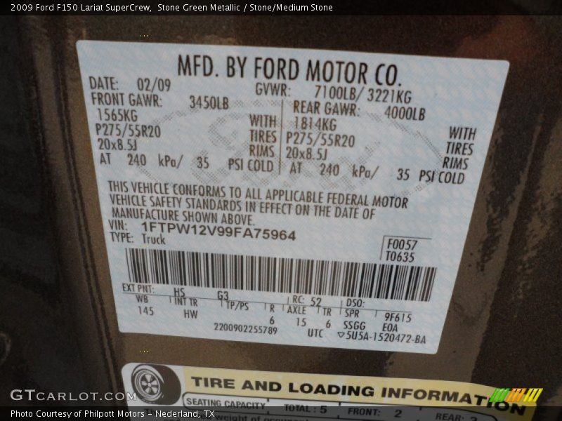 2009 F150 Lariat SuperCrew Stone Green Metallic Color Code HS