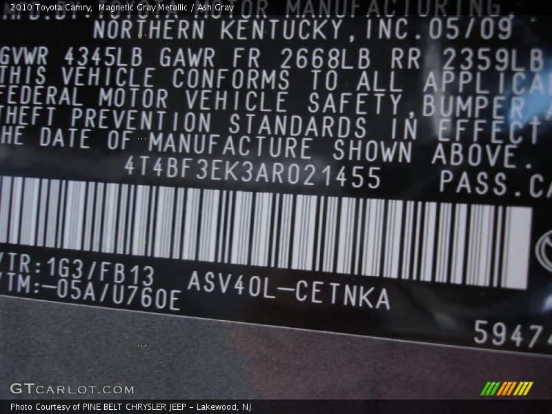 Magnetic Gray Metallic / Ash Gray 2010 Toyota Camry