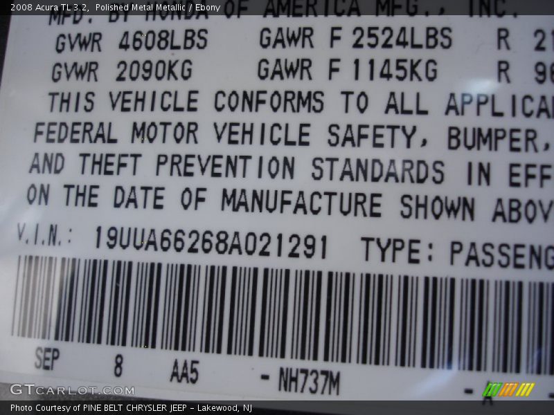 Polished Metal Metallic / Ebony 2008 Acura TL 3.2