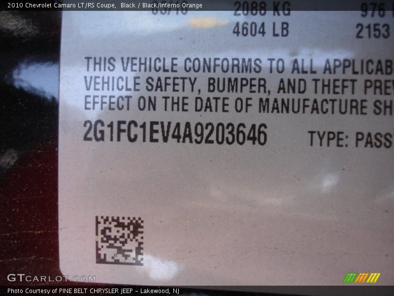 Black / Black/Inferno Orange 2010 Chevrolet Camaro LT/RS Coupe