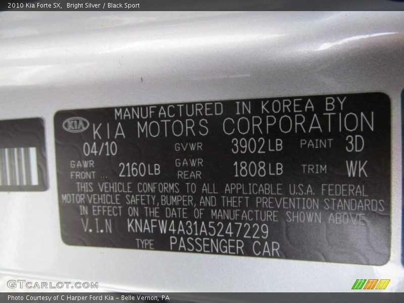 Bright Silver / Black Sport 2010 Kia Forte SX