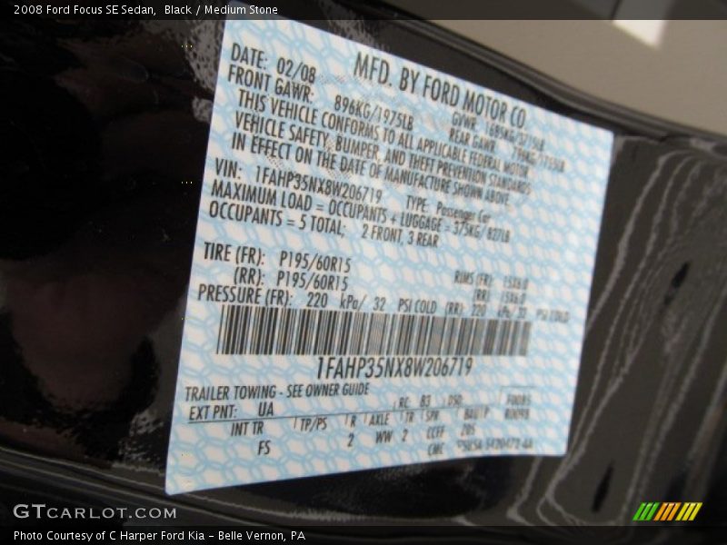Black / Medium Stone 2008 Ford Focus SE Sedan