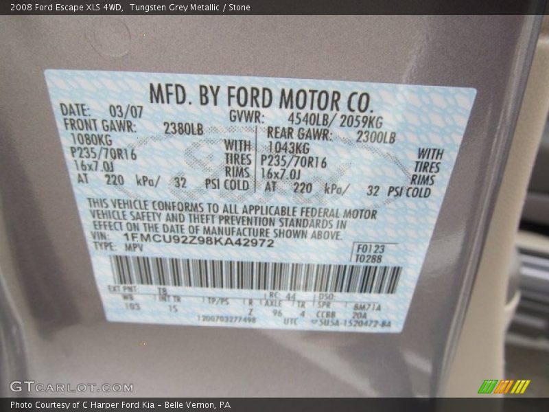 Tungsten Grey Metallic / Stone 2008 Ford Escape XLS 4WD