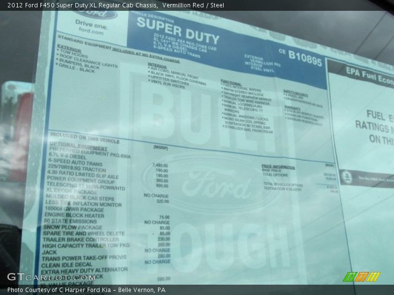  2012 F450 Super Duty XL Regular Cab Chassis Window Sticker
