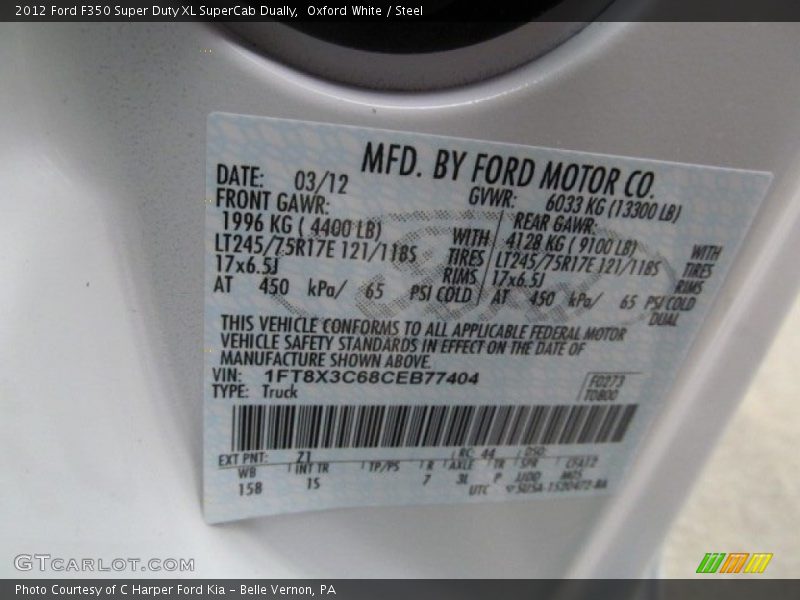 2012 F350 Super Duty XL SuperCab Dually Oxford White Color Code Z1