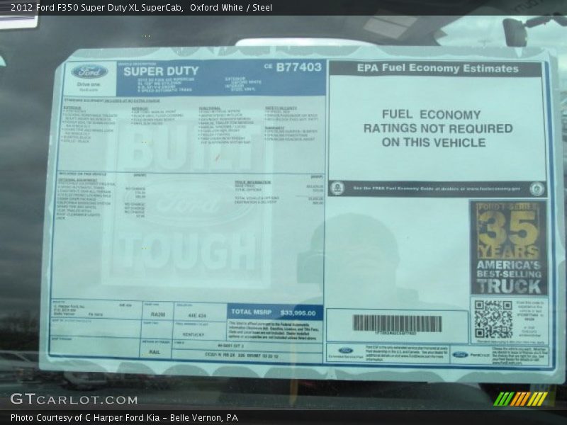 2012 F350 Super Duty XL SuperCab Window Sticker