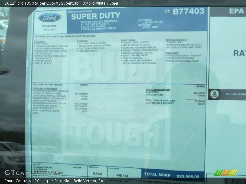  2012 F350 Super Duty XL SuperCab Window Sticker