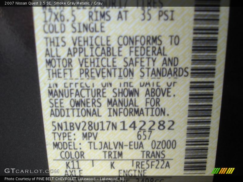 Smoke Gray Metallic / Gray 2007 Nissan Quest 3.5 SE