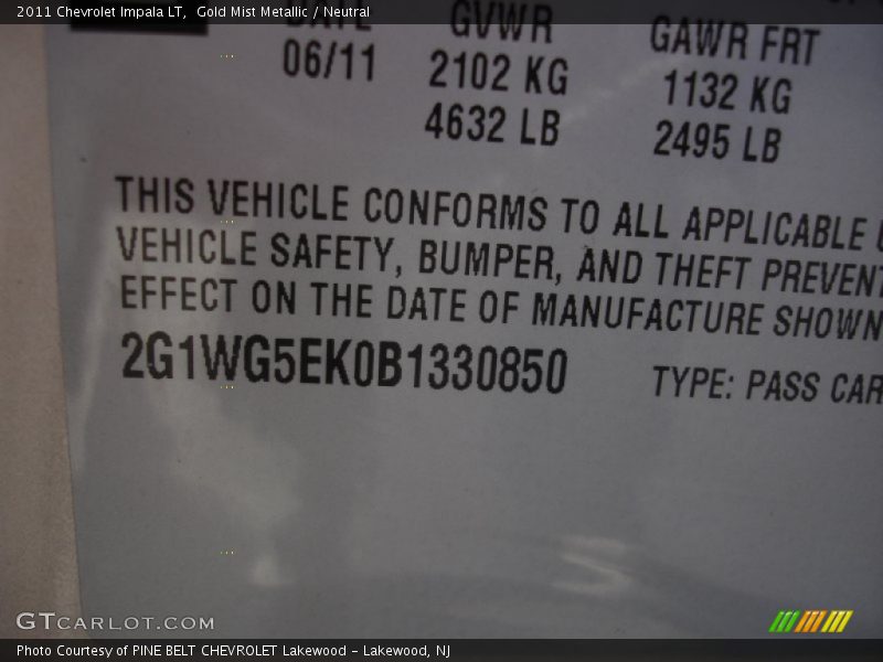 Gold Mist Metallic / Neutral 2011 Chevrolet Impala LT