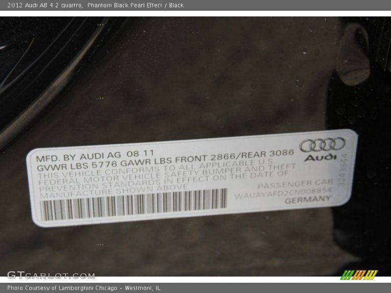 Phantom Black Pearl Effect / Black 2012 Audi A8 4.2 quattro