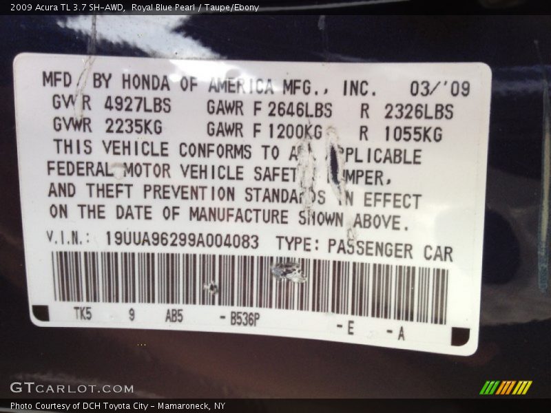 2009 TL 3.7 SH-AWD Royal Blue Pearl Color Code B536P