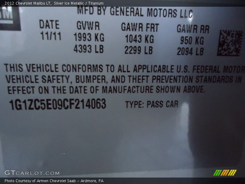 Silver Ice Metallic / Titanium 2012 Chevrolet Malibu LT