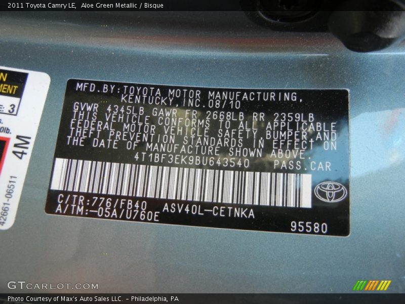 Aloe Green Metallic / Bisque 2011 Toyota Camry LE
