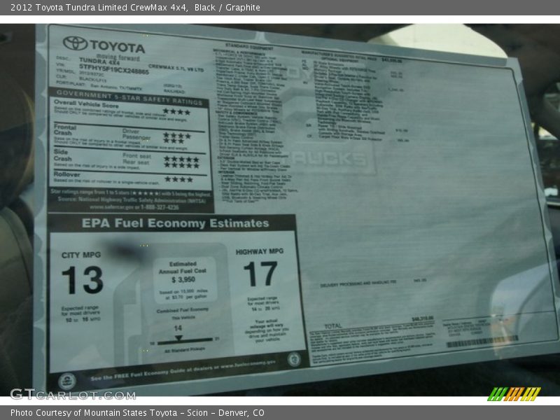 Black / Graphite 2012 Toyota Tundra Limited CrewMax 4x4