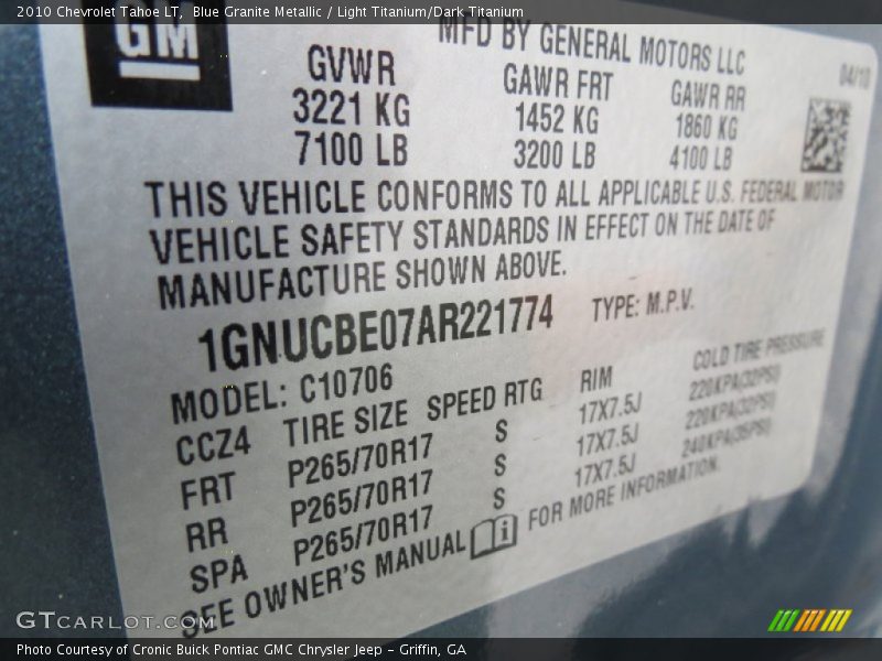 Blue Granite Metallic / Light Titanium/Dark Titanium 2010 Chevrolet Tahoe LT
