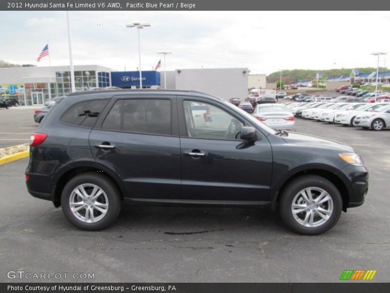 Pacific Blue Pearl / Beige 2012 Hyundai Santa Fe Limited V6 AWD