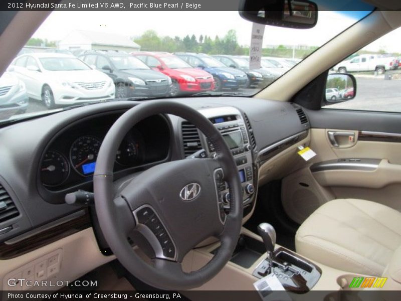 Pacific Blue Pearl / Beige 2012 Hyundai Santa Fe Limited V6 AWD