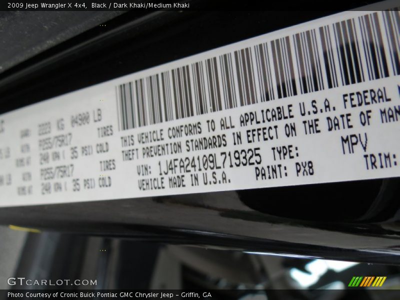 Black / Dark Khaki/Medium Khaki 2009 Jeep Wrangler X 4x4