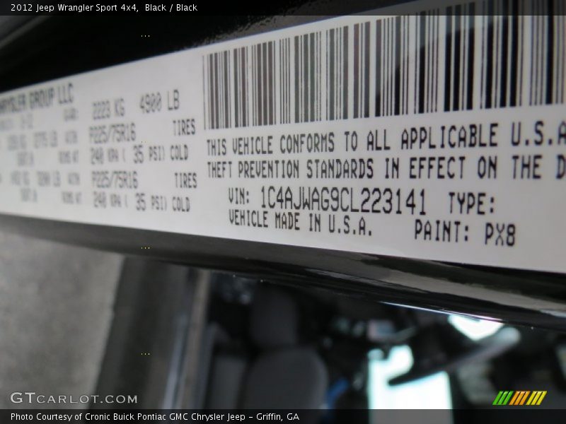 Black / Black 2012 Jeep Wrangler Sport 4x4