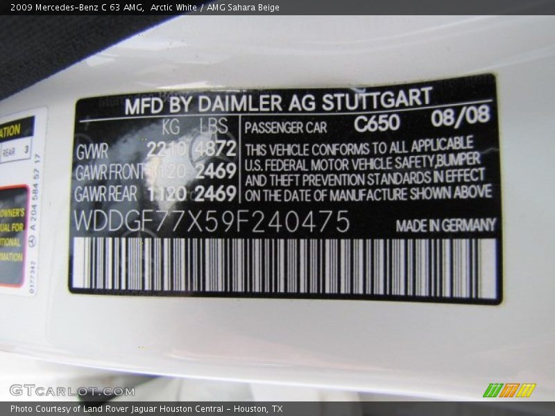 Arctic White / AMG Sahara Beige 2009 Mercedes-Benz C 63 AMG