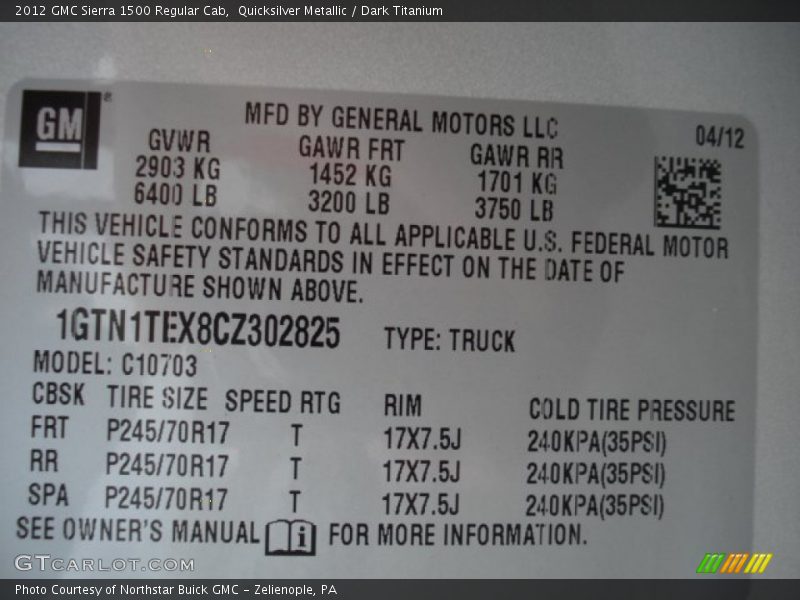 Quicksilver Metallic / Dark Titanium 2012 GMC Sierra 1500 Regular Cab