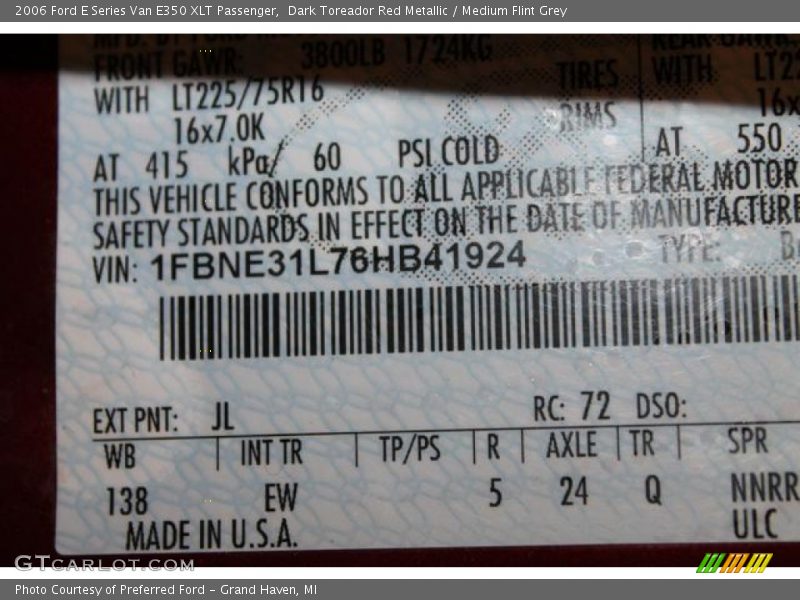Dark Toreador Red Metallic / Medium Flint Grey 2006 Ford E Series Van E350 XLT Passenger