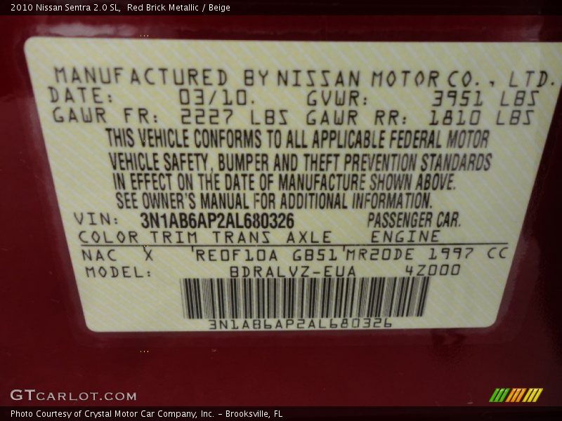 Red Brick Metallic / Beige 2010 Nissan Sentra 2.0 SL