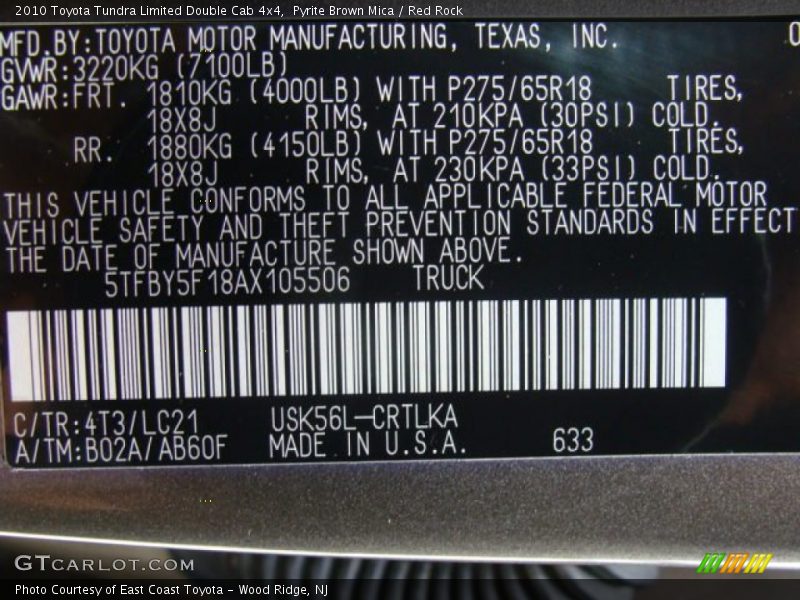 Pyrite Brown Mica / Red Rock 2010 Toyota Tundra Limited Double Cab 4x4