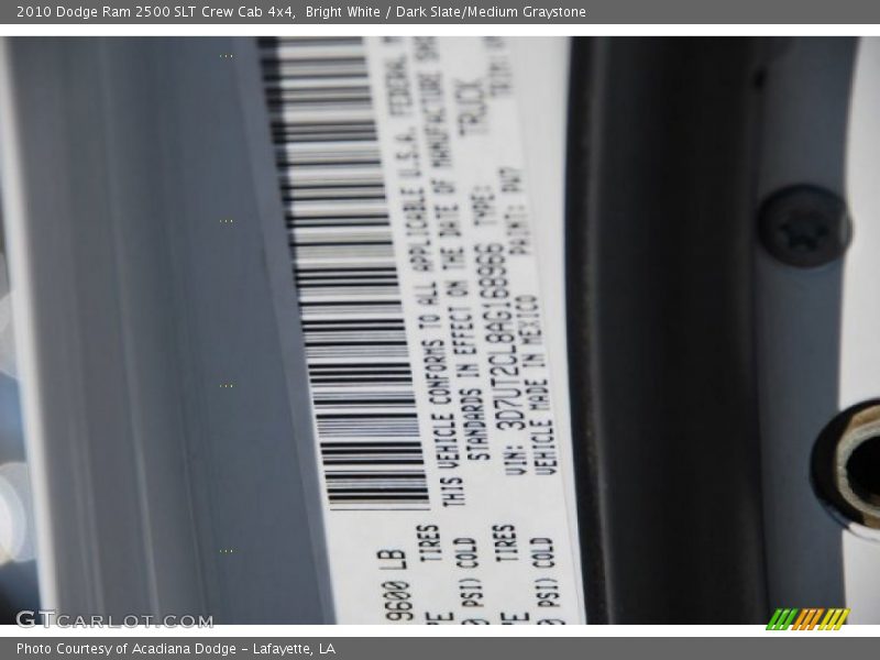 Bright White / Dark Slate/Medium Graystone 2010 Dodge Ram 2500 SLT Crew Cab 4x4