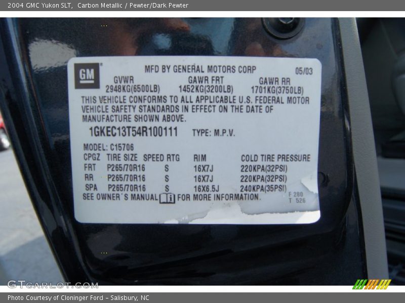 Carbon Metallic / Pewter/Dark Pewter 2004 GMC Yukon SLT