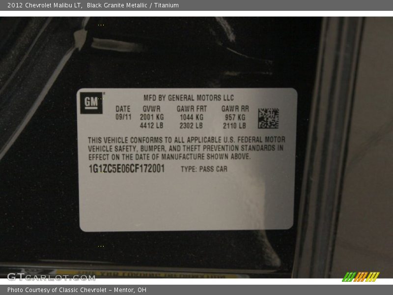 Black Granite Metallic / Titanium 2012 Chevrolet Malibu LT