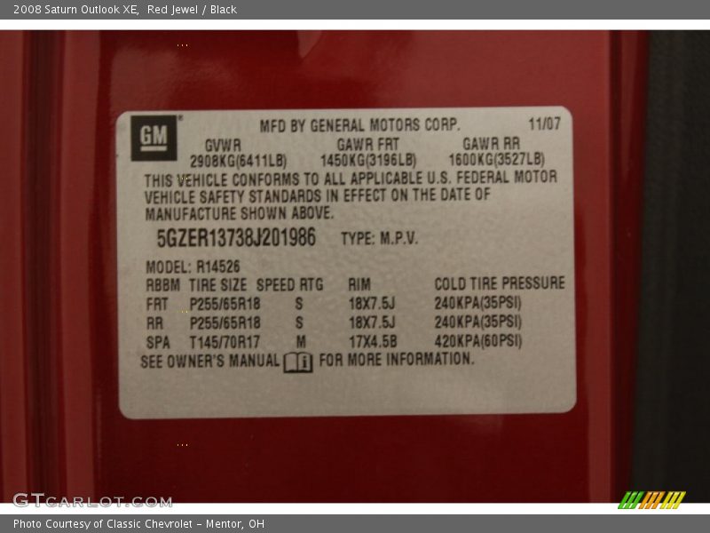 Red Jewel / Black 2008 Saturn Outlook XE
