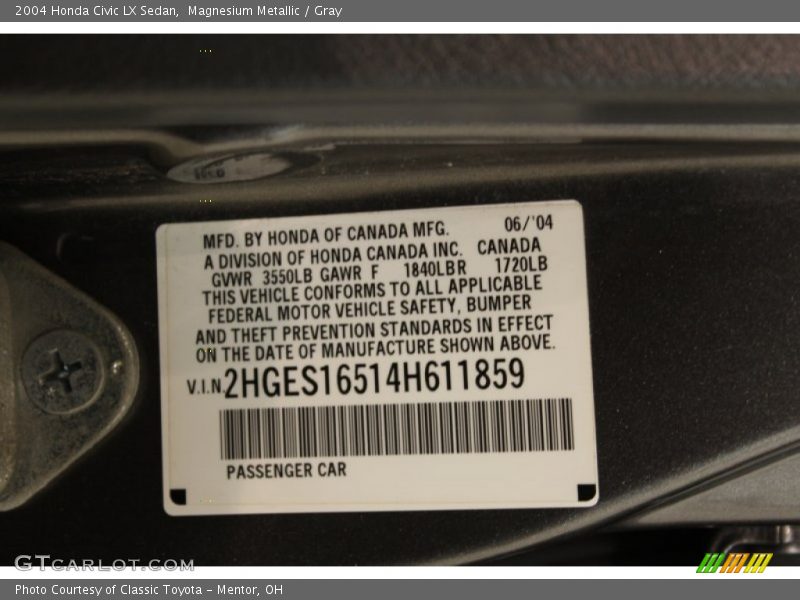 Magnesium Metallic / Gray 2004 Honda Civic LX Sedan