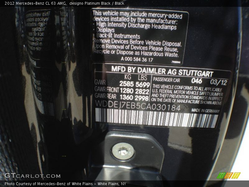 2012 CL 63 AMG designo Platinum Black Color Code 046