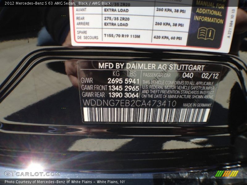 2012 S 63 AMG Sedan Black Color Code 040