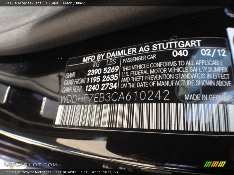 2012 E 63 AMG Black Color Code 040