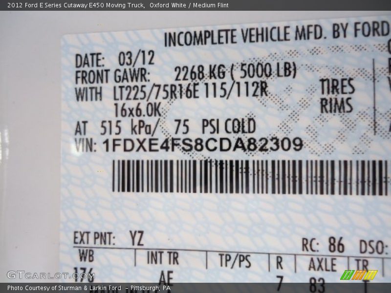 Oxford White / Medium Flint 2012 Ford E Series Cutaway E450 Moving Truck