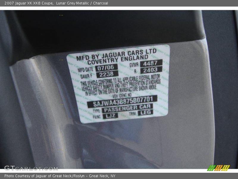 Lunar Grey Metallic / Charcoal 2007 Jaguar XK XK8 Coupe