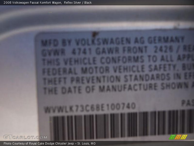 Reflex Silver / Black 2008 Volkswagen Passat Komfort Wagon