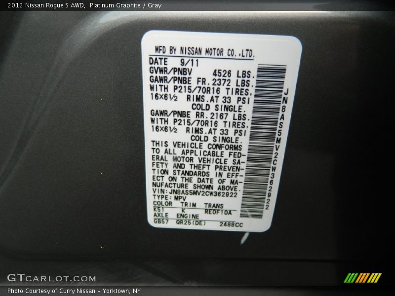 Platinum Graphite / Gray 2012 Nissan Rogue S AWD