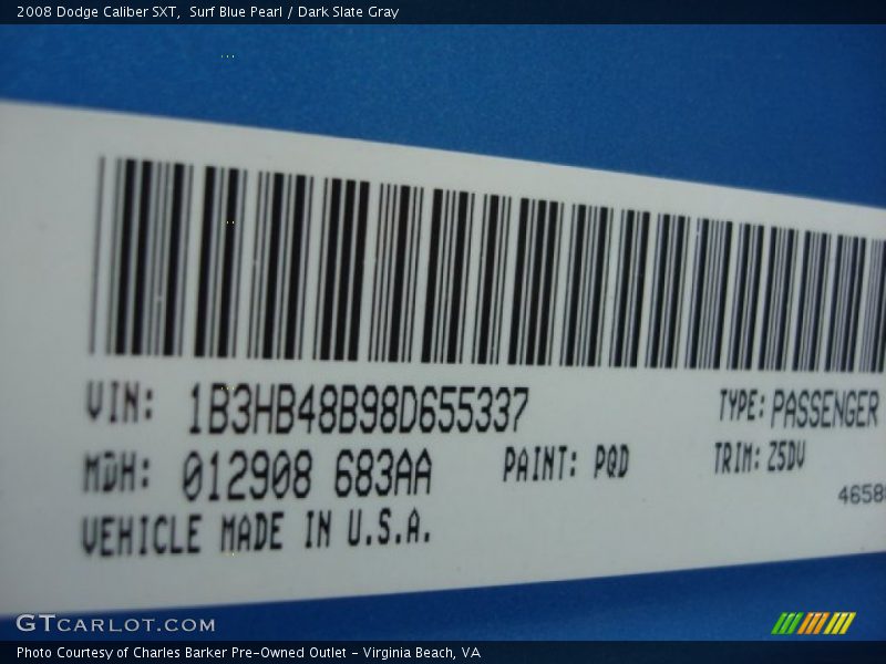 Surf Blue Pearl / Dark Slate Gray 2008 Dodge Caliber SXT
