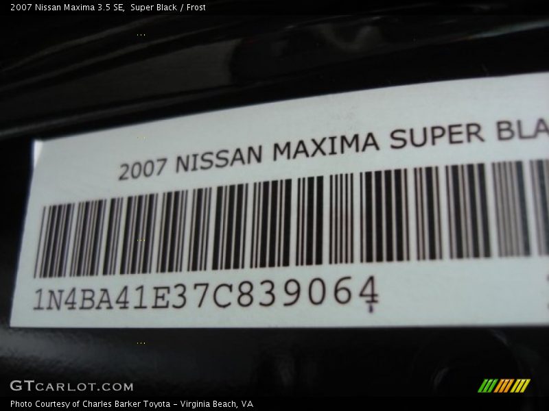 Super Black / Frost 2007 Nissan Maxima 3.5 SE